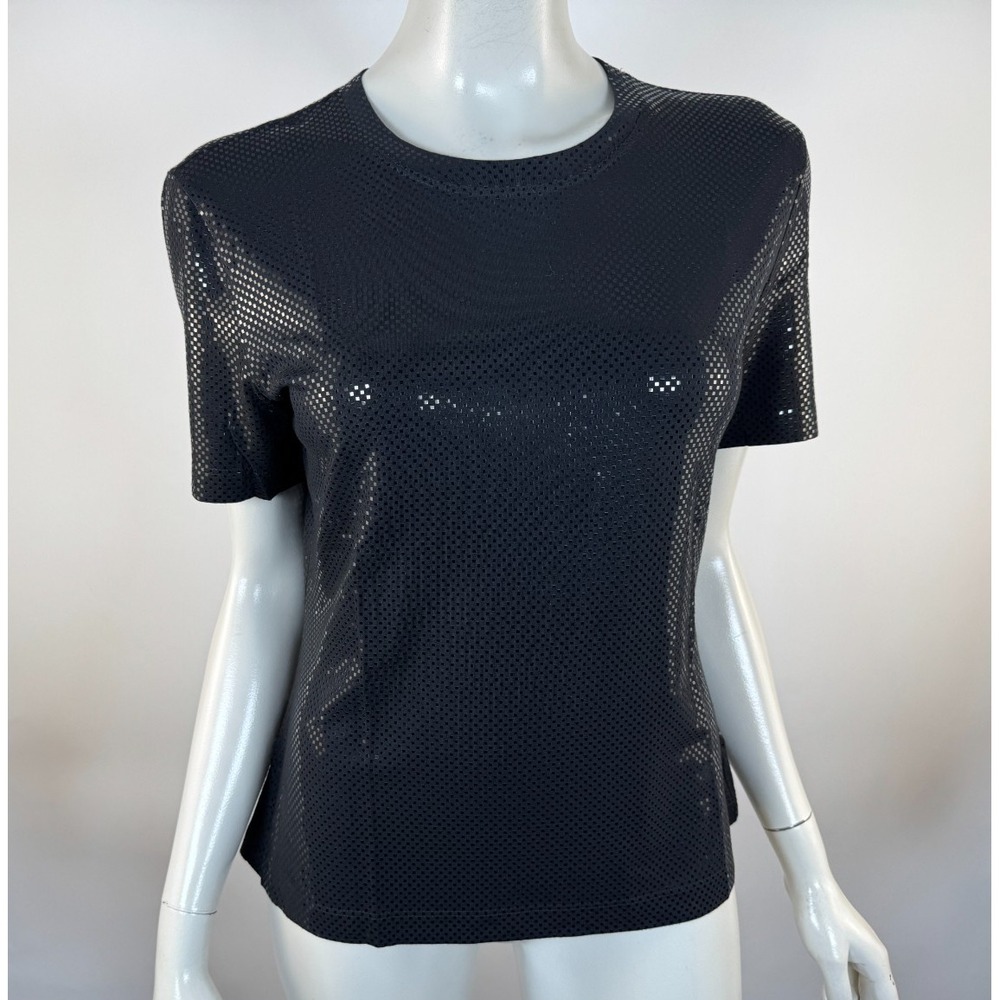 St John Caviar Sequin Top Women M EUC Short Sleeve Crew Neck Stretch Viscose‎